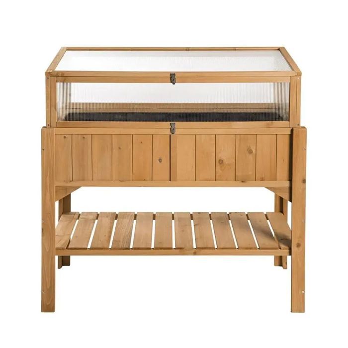 Jardinière surélevée - HB92 Divit - Bois résistant aux intempéries - Étagères intégrées - 119x53x124 cm