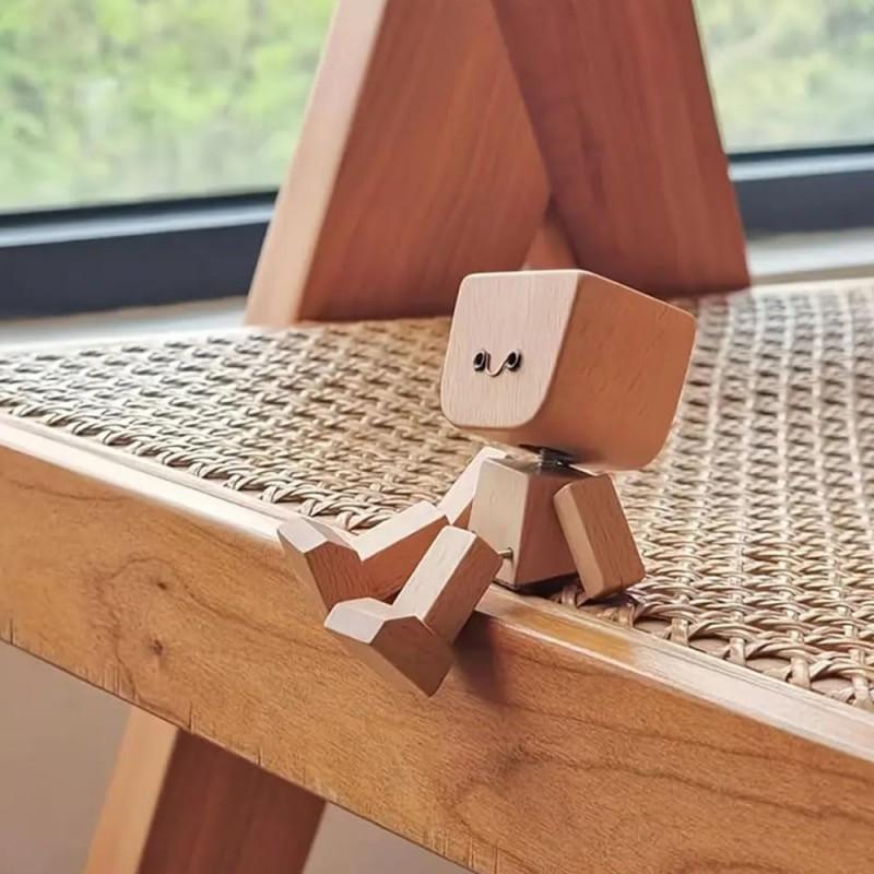 Shaking Wooden Man Figurine Handmade Shaking Feet Wooden Car Dashboard Decorations with 12 Pcs Magnetic Expressions Creative Gifts