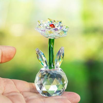 Фигурка подсолнуха из искусственного хрусталя Стеклянное цветочное украшение Коллекционная статуэтка подсолнуха для стола, окна, автомобиля
