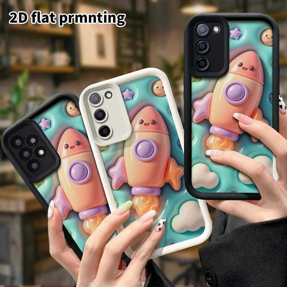 Phone case: 2D flat design suitable for Samsung Galaxy A34 A35 M05 M06 S20 S22 S21 FE Plus 5G protective case, smiley little rocket, perfect holiday g