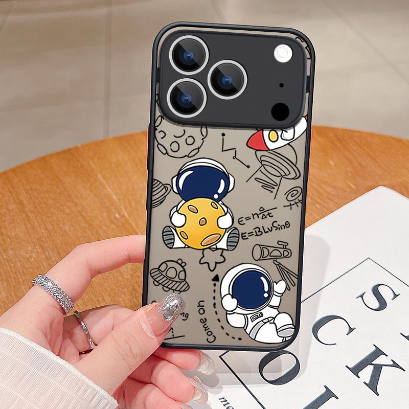 Cartoon Astronaut Phone Case For iPhone 17 Air 16 15 14 Pro Max 13 12 17 Pro 16e 11 Matte Shockproof Soft Edge Hard Cover Funda