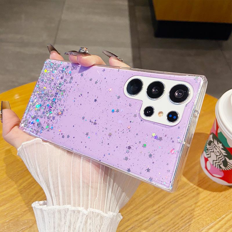 Shiny Glitter Drop Glue Clear Case Shell For Samsung Galaxy S25 Ultra S24 FE S23 Plus S22 A16 A56 A06 A55 A35 Transparent Shockproof Slim Phone Cover