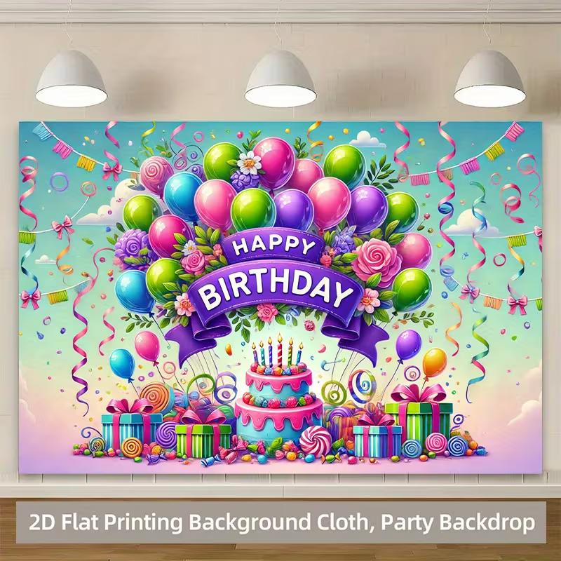 2D Colorful Candy Happy Birthday Backdrop Kids Birthday Party Photography Background Banner