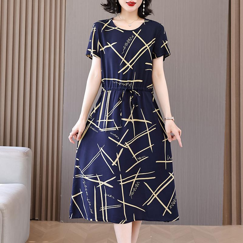 Летнее женское элегантное платье, новое повседневное платье в корейском стиле с коротким рукавом, женское длинное платье с винтажным принтом