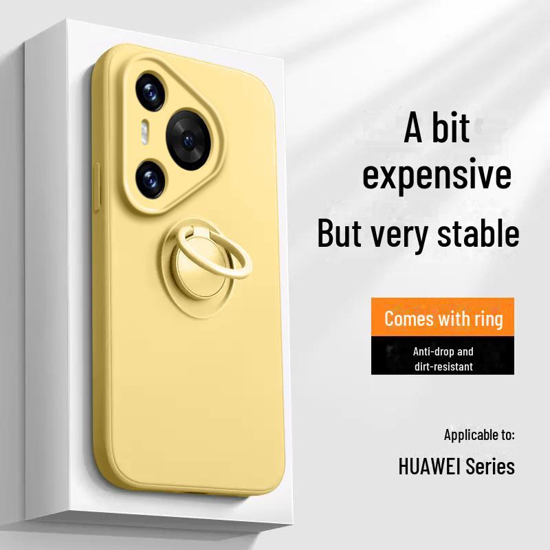 Huawei Pura70Ultra Liquid Silicone Case with Ring Holder - Mate60Pro Drop-Resistant Cover