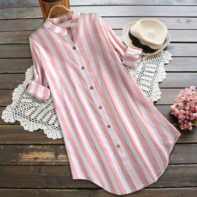 Spring Women's Fashion Striped Long-sleeved Women's Shirt Casual Plus Size Cotton and Linen Women's Shirt