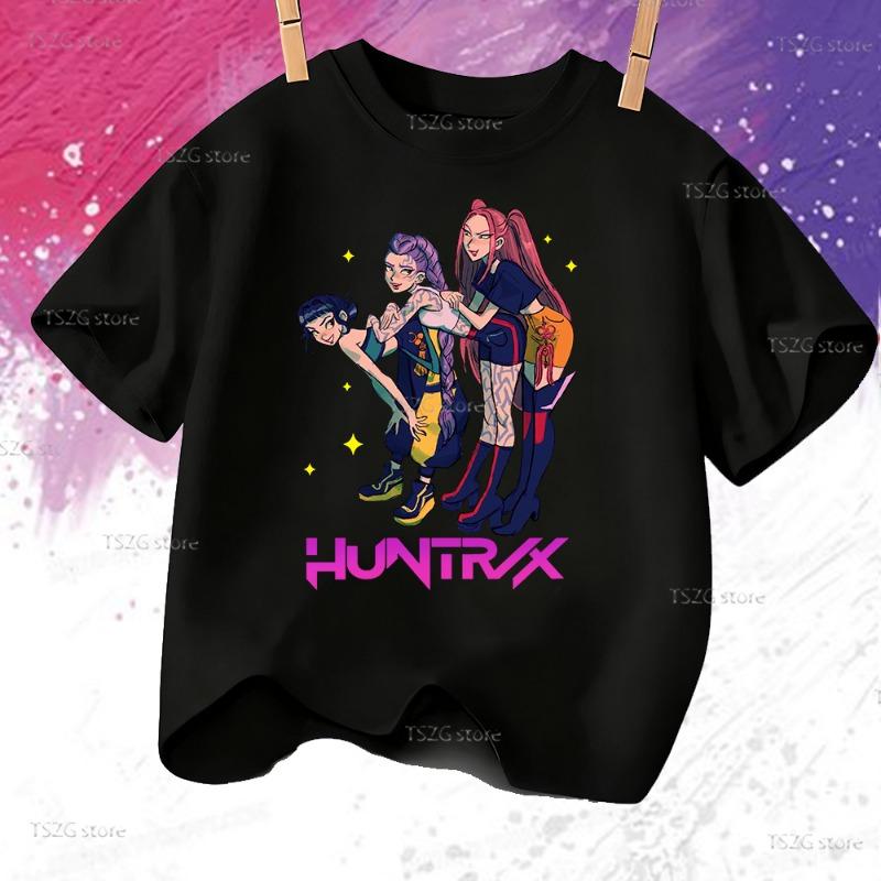 Huntrix Kpop Охотники на демонов Футболка для мальчиков девочек Футболка Подарок фанатам Летняя с круглым вырезом с коротким рукавом Модная детская футболка
