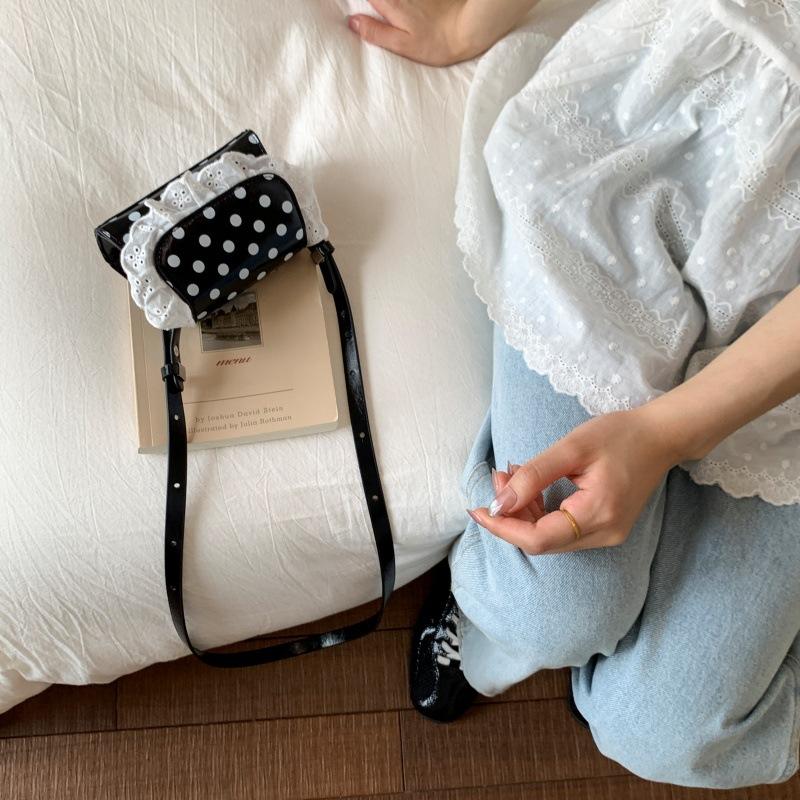 Мини маленькая женская сумка 2025 новая модная кружевная сумка на плечо премиальная сумка-мессенджер в горошек маленькая квадратная сумка