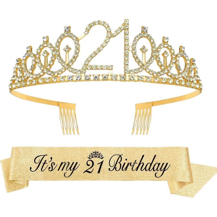 2pc/set Birthday Tiara Crown Sash Women Girls 18th 21Th 30Th 40Th 50Th 60Th 70Th 80Th Birthday Party Decoration Favor Gifts 5