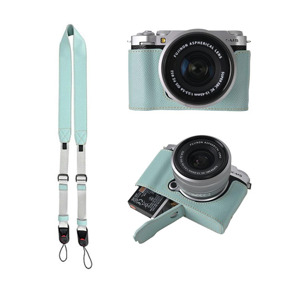 Получехол для камеры из ПУ кожи с принтом пальм для Fujifilm XM5 Fuji X-M5, крышка с отверстием для батарейного отсека снизу, со шнурком