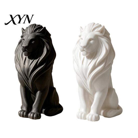 Черно-белый Лев Декор 3D Печатная Скульптура, & Животные Статуэтки с Сопутствующими Статуями Текстурированная Грива, Минималистичный Настольный Декор для Гостиной