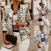 Women Fashion Floral Print Short Bomber Jacket Casual Streetwear Zipper Slim Fit