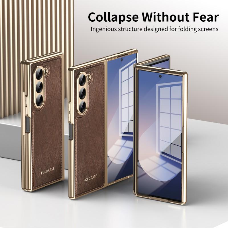 Electroplated Leather Case With Screen Protector Galaxy Z Fold 7/6/5/4/3