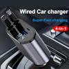Автомобильное зарядное устройство Retactable 4 в 1, быстрое автомобильное зарядное устройство USB C 120 Вт с двойным выдвижным кабелем, два порта USB для iPhone 15 14 13 12 Pro Max Galaxy S23 S22