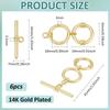 BENECREAT 6 Pcs Real 14K Gold Plated Brass Toggle Clasps with Jump Rings, 1.6 Inch 2 Round Rings Adjustable T-Bar Closure Clasps for Necklaces