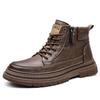 Autumn Winter Platform Leather Boots for Men New Designer Fashion Casual Work Shoes Male Solid Color Keep Warm Ankle Boots Man