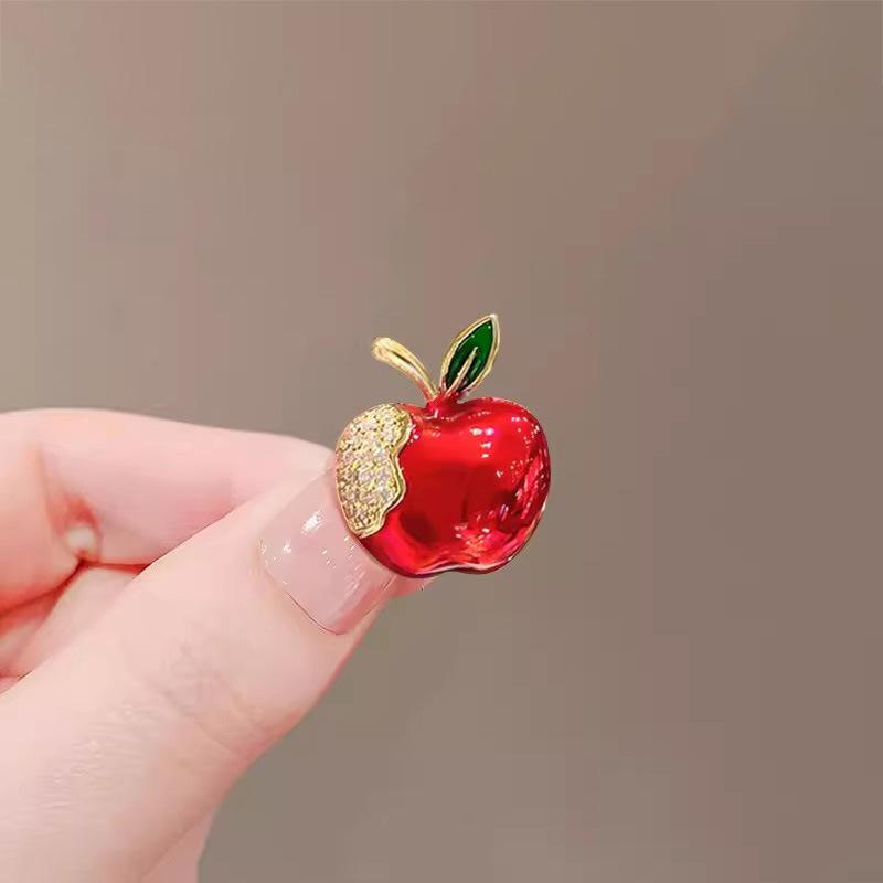 Брошь «Маленькое красное яблоко», женственность высочайшего класса, маленькая брошь, булавка для воротника, пряжка, защищающая от света, булавка, цветок для воротника, аксессуары для кануна Рождества.