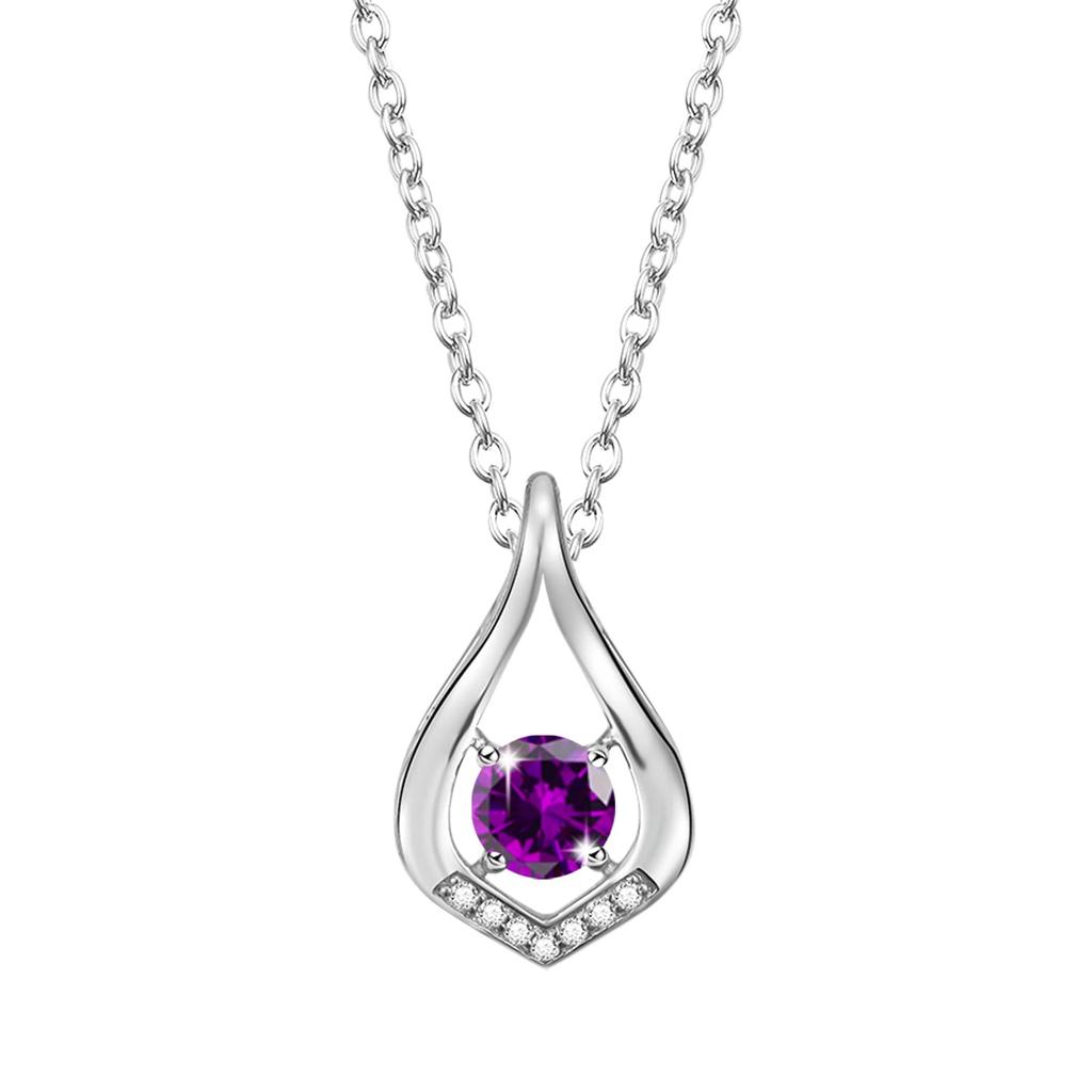 Necklace Natural Stone Amethyst February Birthstone Drop Motif Platinum Plated 925 Silver Jewelry Accessory Birthday Christmas Day Present Gift