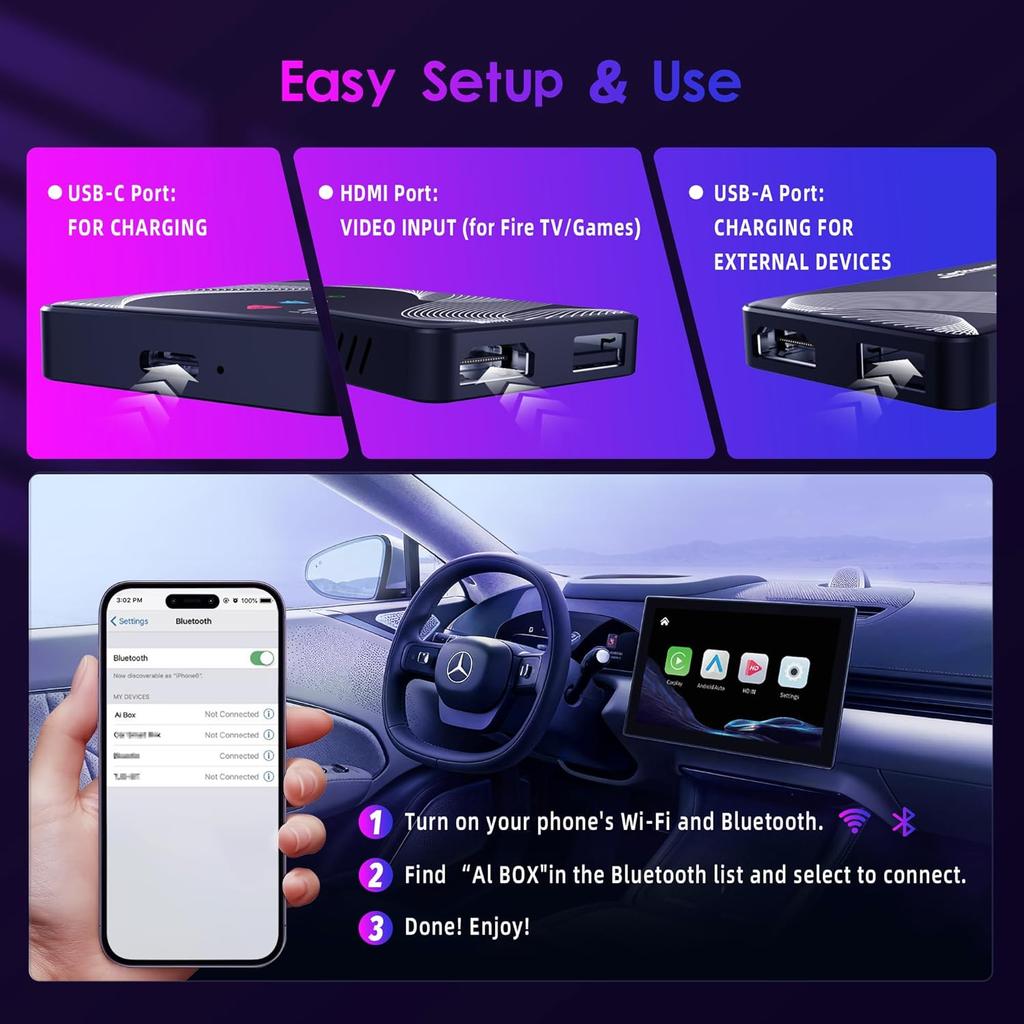 2025 Обновленный 3-в-1 HDMI Автомобильный ТВ, Беспроводной Адаптер CarPlay и Android Auto, Plug & Play для Автомобилей 2016+