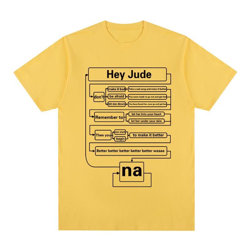 Футболка Hey Jude в стиле хип-хоп и рок с коротким рукавом в стиле ретро, ностальгия, инженерная мужская и женская одежда, 100% хлопок, свободная повседневная уличная одежда