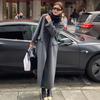Right Shoulder Double-sided Woolen Coat Korean Style Extra Long Style Commuter Versatile Double-breasted Shoulder Pad Retro Wool Coat for Women