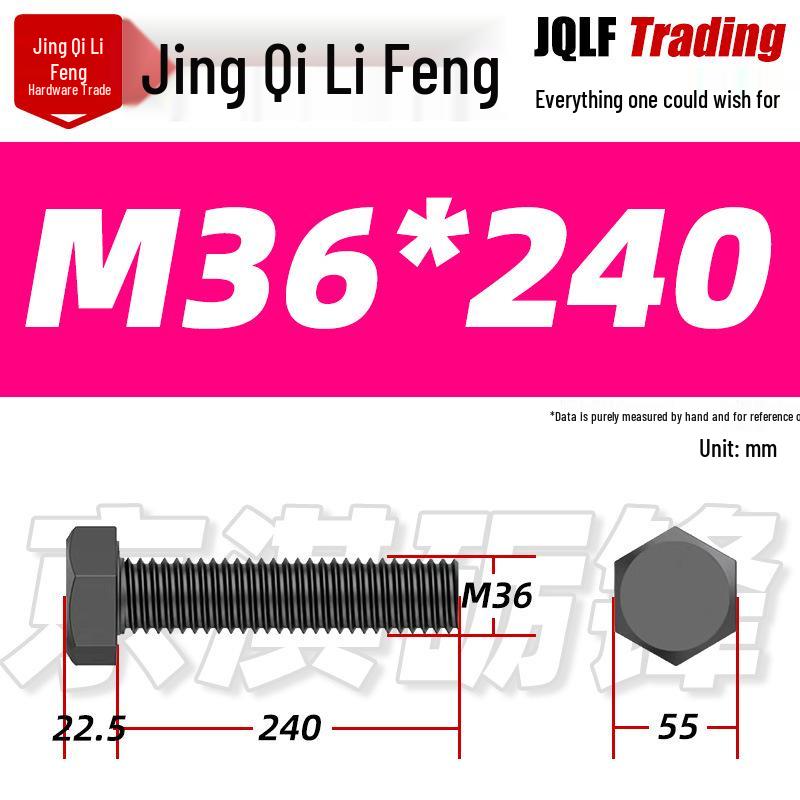 12.9 Grade High-Strength Blackened Hex Bolt M22-M48