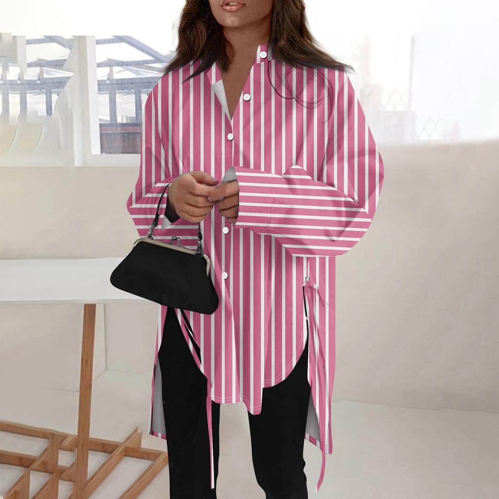 Модная повседневная однотонная рубашка с длинными рукавами и лацканами свободного типа для женщин