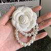 Multicolor Camellia Brooch Women Retro White Black Red Pink Wool Scarf Buckle Girls Pearl Brooches Elegant Jewelry Accessories