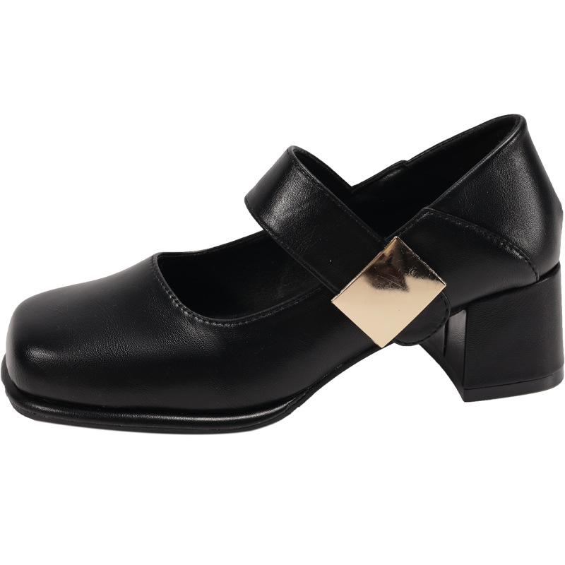 Туфли-лодочки женские на толстом каблуке в стиле ретро с неглубоким носком 2025 года, новые весенне-осенние туфли с увеличенным каблуком, универсальные туфли Мэри Джейн с квадратным носком и высоким носком