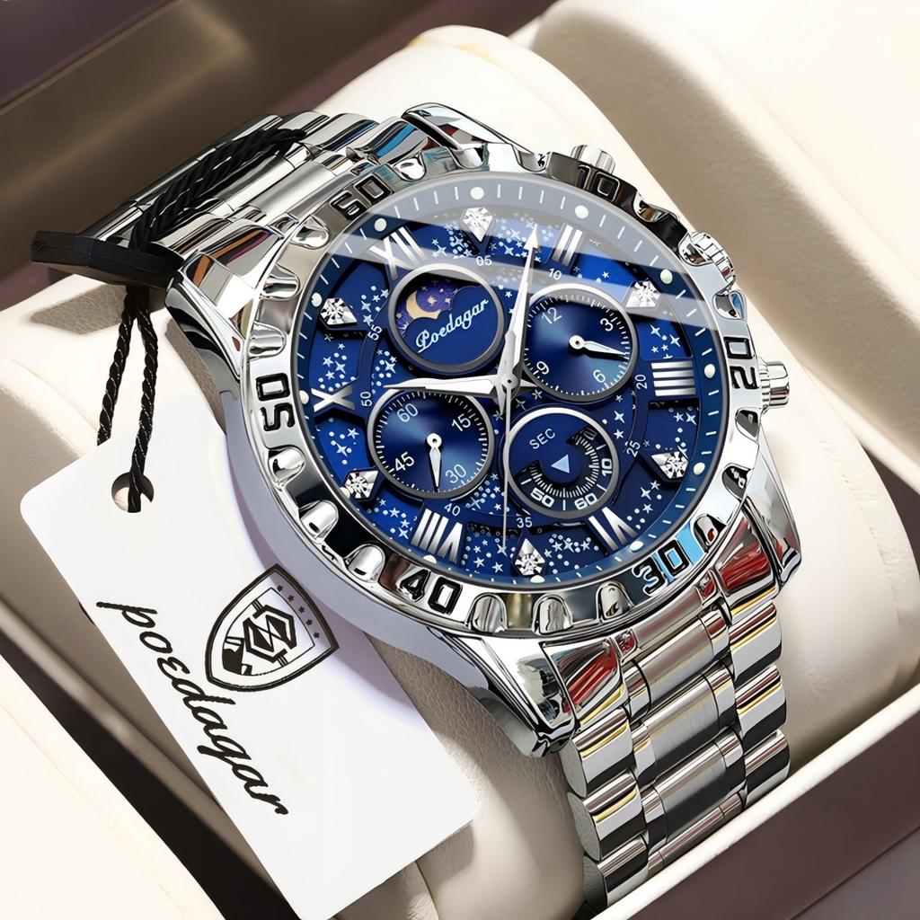 POEDAGAR Luxury Male Watch Waterproof Luminous Stainless Steel Sports Quartz Men's Watches Chronograph Military Men Clock Reloj