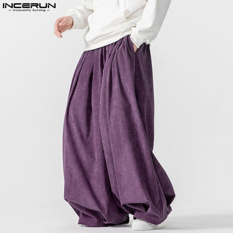 INCERUN Мужские вельветовые повседневные брюки с эластичной талией и заниженным шаговым швом