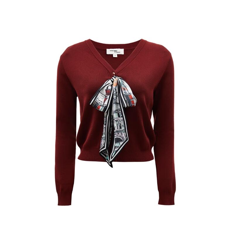 VEROMODA Women's Slim-Fit Nine-Sleeve Knit Cardigan with Ribbon