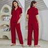 Women’s Sleeping Suits Rayon Pajamas 3 Pieces Set Short Sleeves Button Top Long Pants Comfy Bra Spring Summer Home Wear Lounge Suit Nightwear