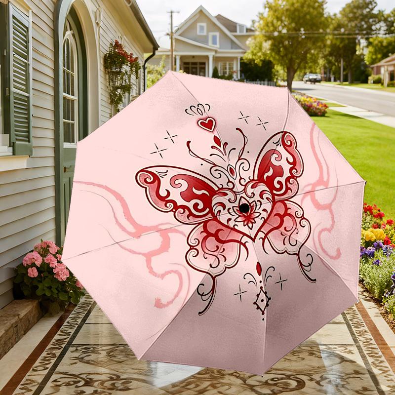1 шт. Автоматический складной зонт-бабочка с сердцем, 8 спиц, железный каркас, подходит для путешествий, повседневного использования, на день рождения, подарок для женщин и мужчин c1231067