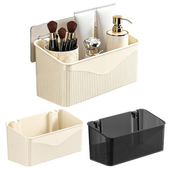 Wall Mount for Small Items Wall-mounted Storage Rack, Transparent Plastic Space Saving Organizer Bin, Multi Purpose Self Adhesive No Drill Container