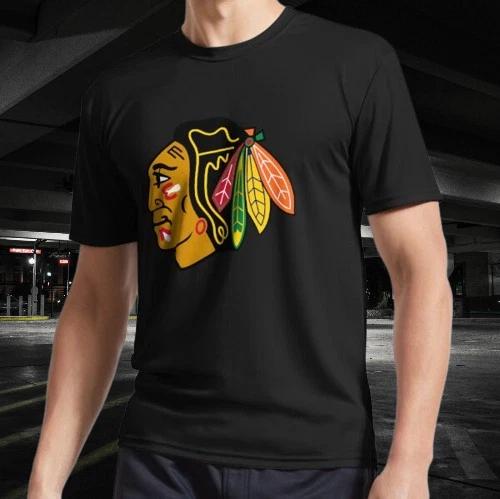 Логотип Blackhawks Активная футболка Смешной размер Мода Американская футболка