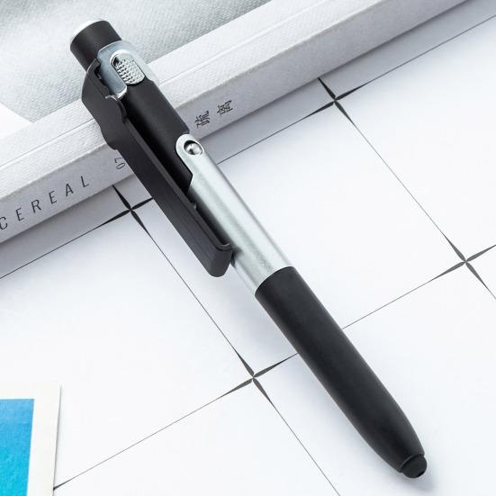 Шариковая ручка 4-в-1 со стилусом, светодиодной подсветкой, подставкой для телефона, плавное письмо