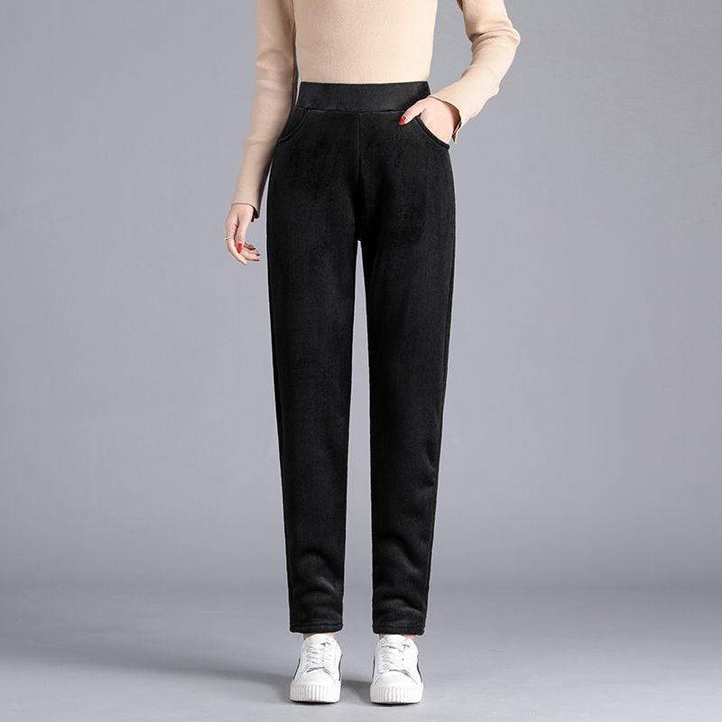 Женские зимние брюки, утепленные брюки с подкладкой, женские брюки с высокой талией, женские брюки среднего возраста, повседневные прямые
