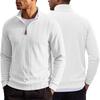 Men S Striped Waffle Knit Half Zip Stand Collar Long Sleeve Casual Pullover Sweatshirt