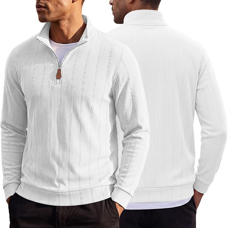 Men S Striped Waffle Knit Half Zip Stand Collar Long Sleeve Casual Pullover Sweatshirt