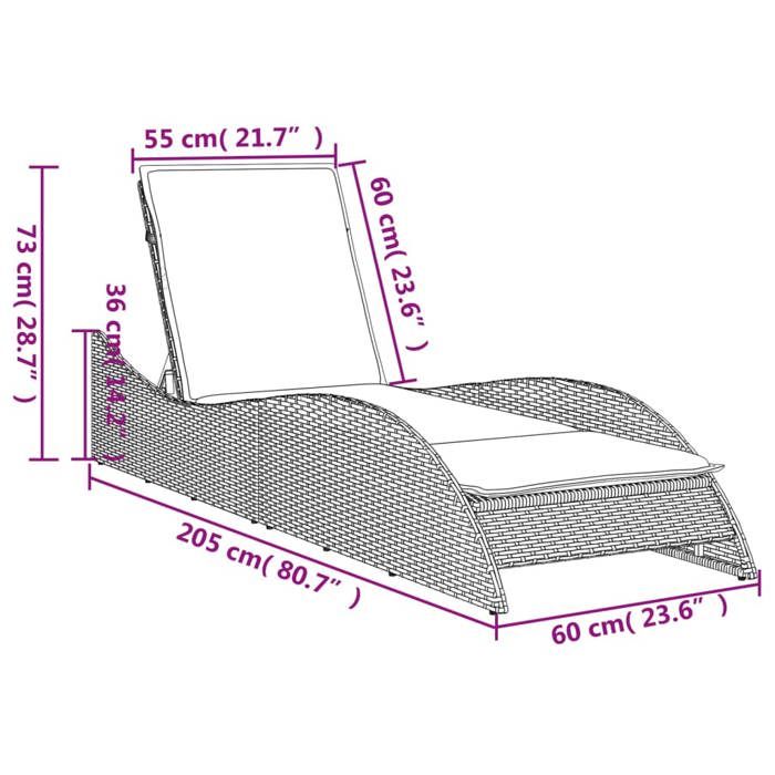 VidaXL Chaise Longue avec Coussins, Lit de Repos avec Dossier Réglable, Bain de Soleil, Meuble de Jardin Extérieur, Moderne, 368280
