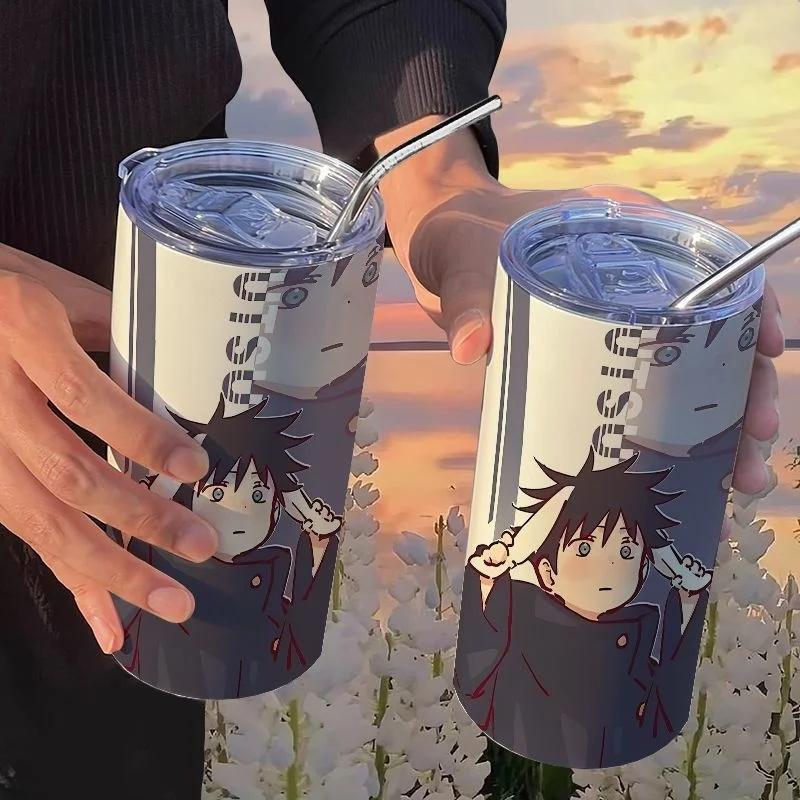 Кружка-термос Jujutsu Kaisen Юдзи 500 мл Сатору Годжо Нержавеющая сталь Дорожная термокружка С изоляцией, с трубочкой Кружка для кофе Подарок для детей