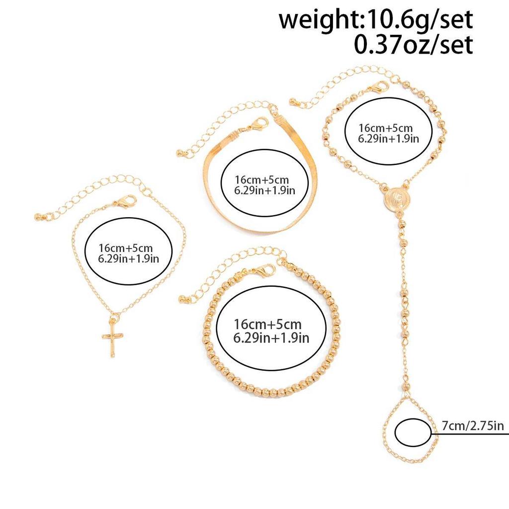Salircon 4 Pcs/Set Vintage Gold Color Jesus Cross Pendant Bracelet for Women Creative Y-Shape Finger Chain Charm Bangles Jewelry
