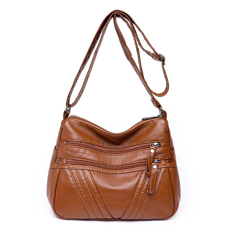 New Washed Leather Women's Bag Middle-aged Crossbody Shoulder Bag Soft Leather Multi-Pocket Slant Mother Bag