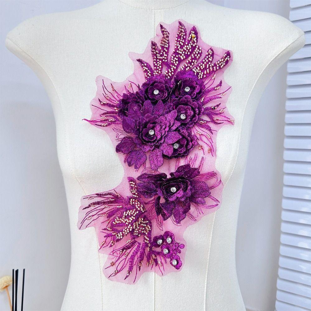 DIY Colorful Beaded Flower Patch Embroidered Handmade Clothing Patch Rhinestone Clothes Appliques Sewing
