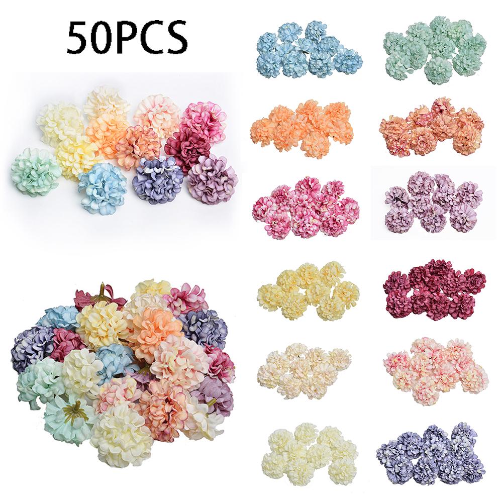 50PCS Artificial Silk Floral Flower Head Hydrangea Wedding Party Decor Craft DIY