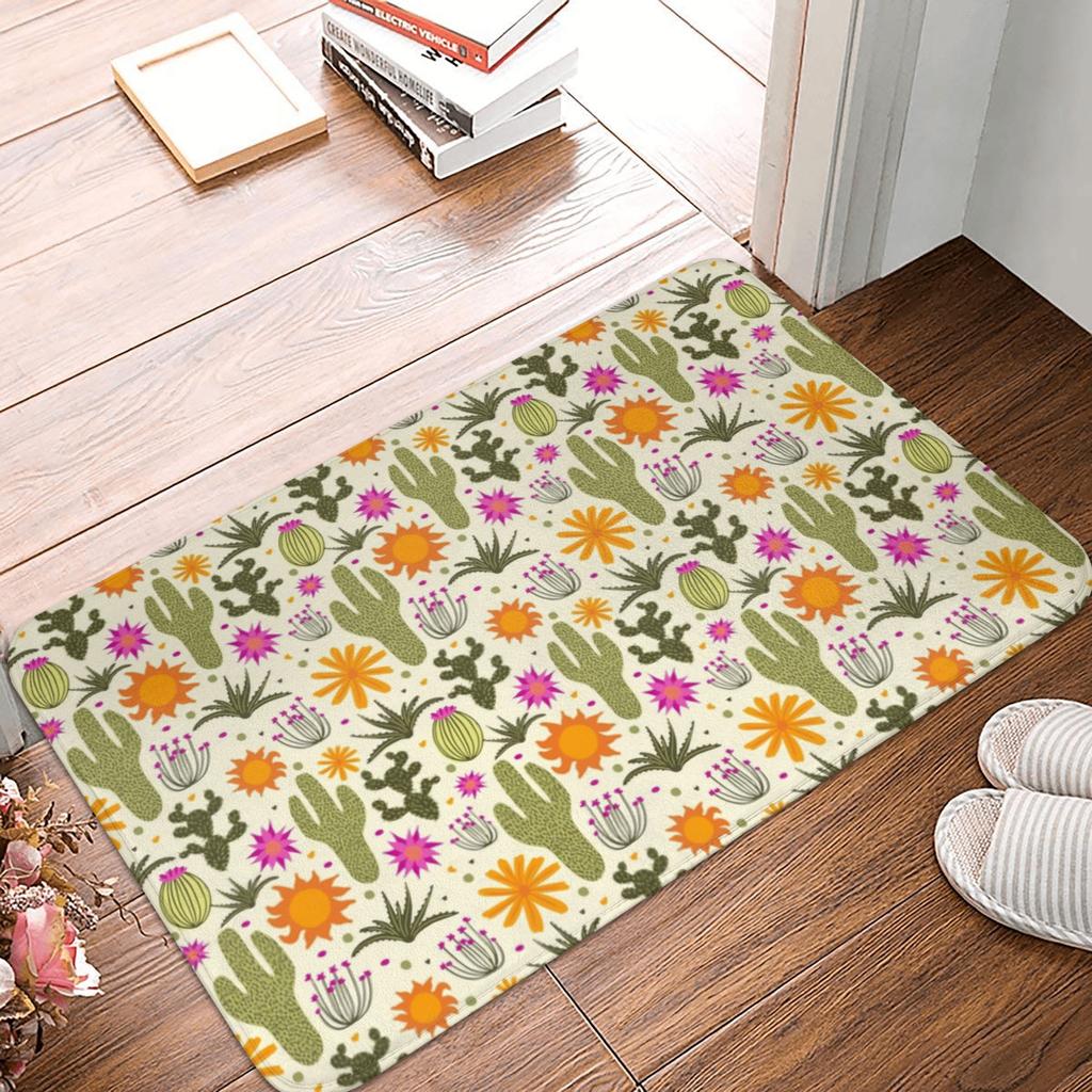Cute Desert Cactus Succulents Front Door Mat Anti-Slip Outdoor Quick Dry Cacti Plants Doormat Bedroom Entrance Rug Carpet