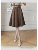 Женская шерстяная юбка А-силуэта во французском стиле - средняя длина, высокая талия, осень/зима