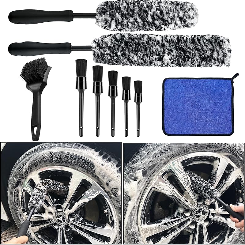 9Pcs Wheel Tire Brush Set - Cleaning Brushes For Wheels, Tires, Rims & Spokes