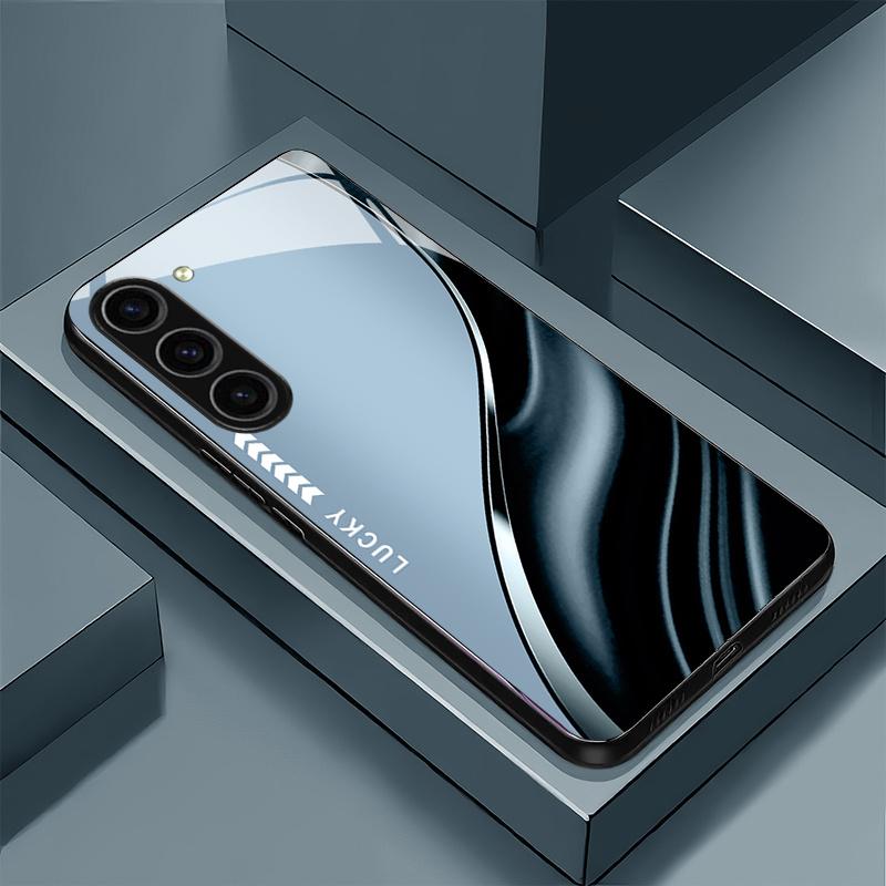 Счастливый чехол для телефона из стекла с узором «рябь» Подходит для Samsung Galaxy S26 S25 S24 S23 S22 S20 FE/Ultra/Plus Противоударная задняя крышка